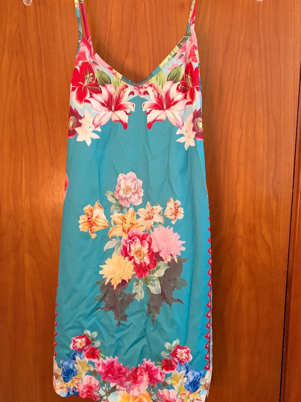 Han Yuge Diao lightweight satin slip dress with vibrant tropical floral S